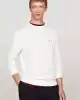 Tommy Hilfiger Erkek Logolu Bisiklet Yaka Beyaz Kazak