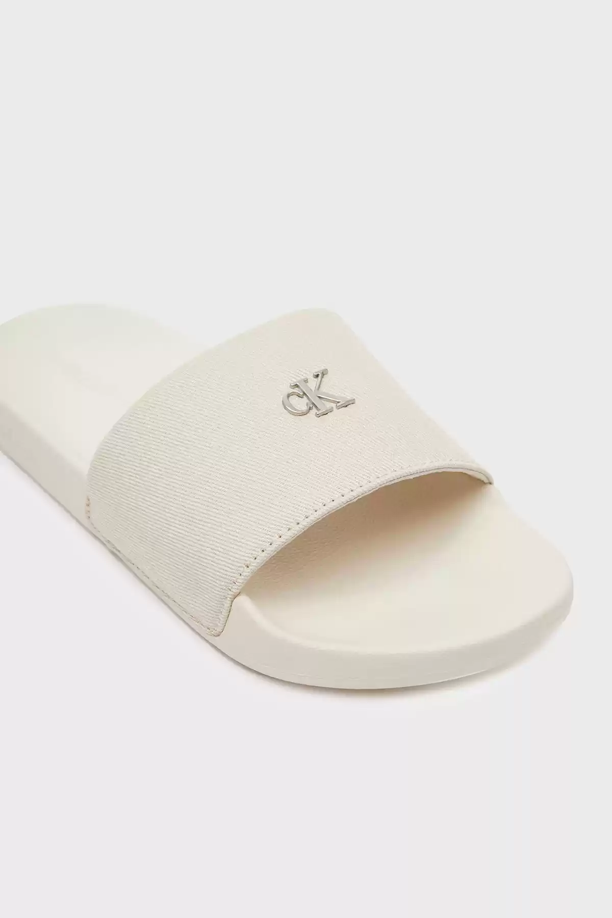 Calvin Klein Kadın Ekru  Ck Logolu Terlik