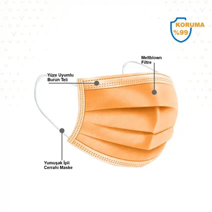 3 Katlı Cerrahi Maske Turuncu 50li Kutu