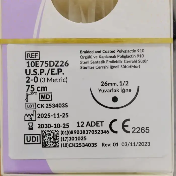Trusynth PGA Sütür 75cm YUVARLAK (Emilebilir) 12li Kutu No: 2/0