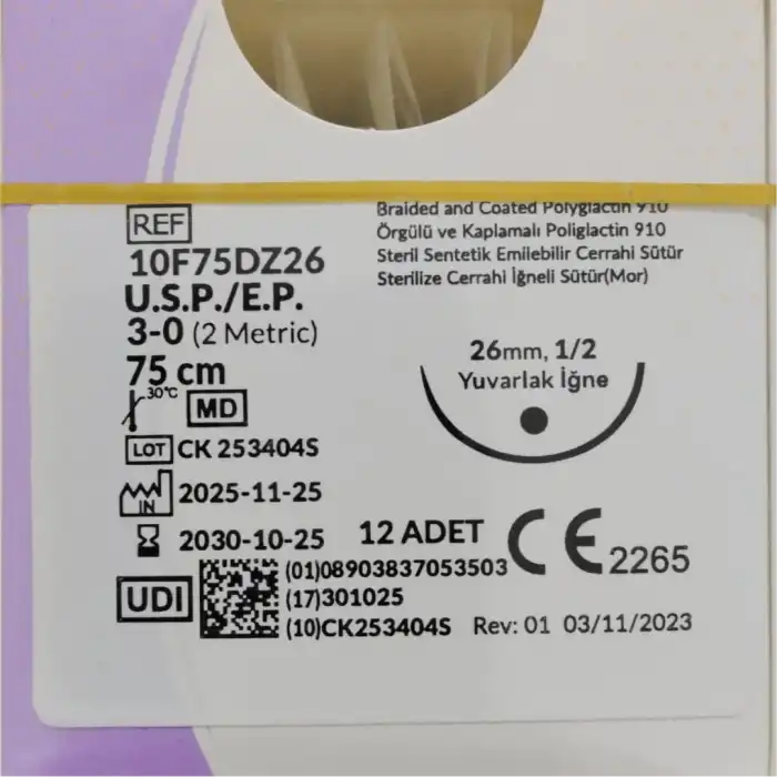 Trusynth PGA Sütür 75cm YUVARLAK (Emilebilir) 12li Kutu No: 3/0
