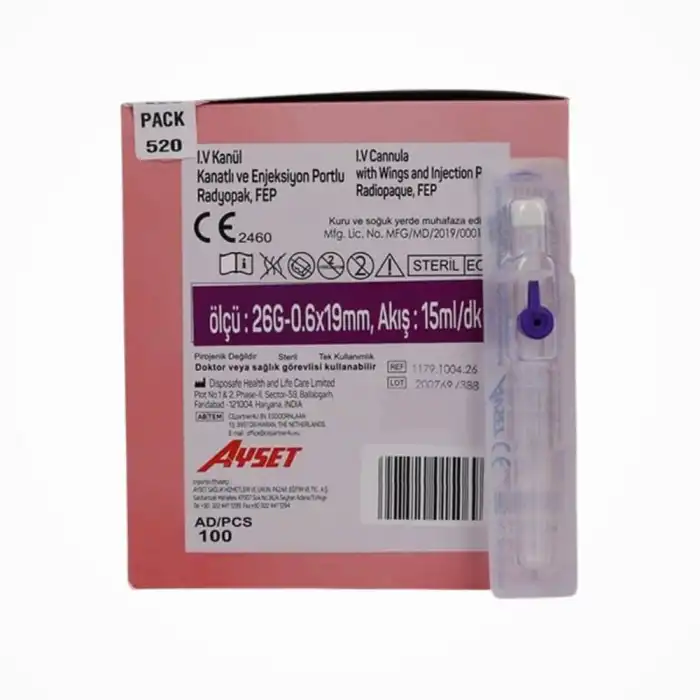 Ayset Branül (İntraket) Mor 26G 100’lü Kutu