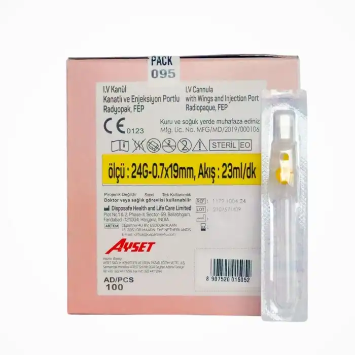 Ayset Branül (İntraket) Sarı 24G 100’lü Kutu