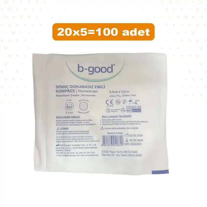 B Good Steril Spanç  7,5x7,5 (Nonwoven) 5li x 20 - Kutusuz