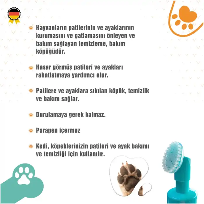 Bioxi Kedi Köpek Pati Temizleme Köpüğü 150 ml (Ucu Fırçalı Köpük)