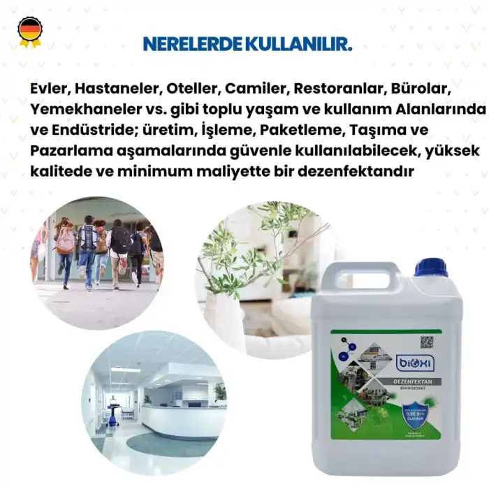 Bioxi Ortam & Yer Dezenfektanı 5 LT | Alkolsüz ve Güçlü Hipokloröz Asit