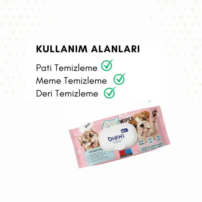 Bioxi Pet Wipes (Günlük Temizlik Islak Mendil) Kapaklı -  60lı Paket