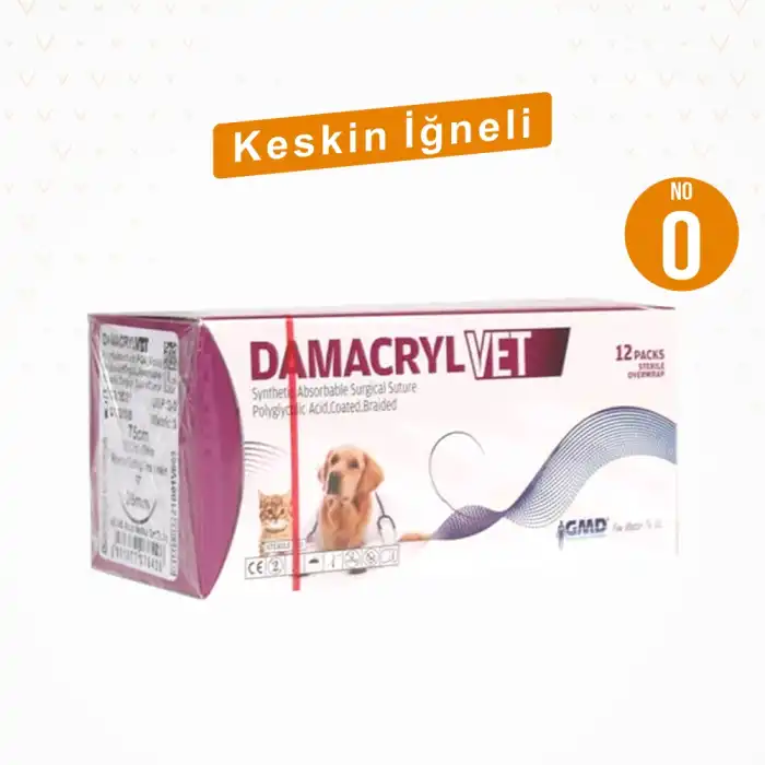 Damacryl-Vet Cerrahi PGA (Emilebilir) İplik 75 CM Keskin İğneli 12li Paket No: 0
