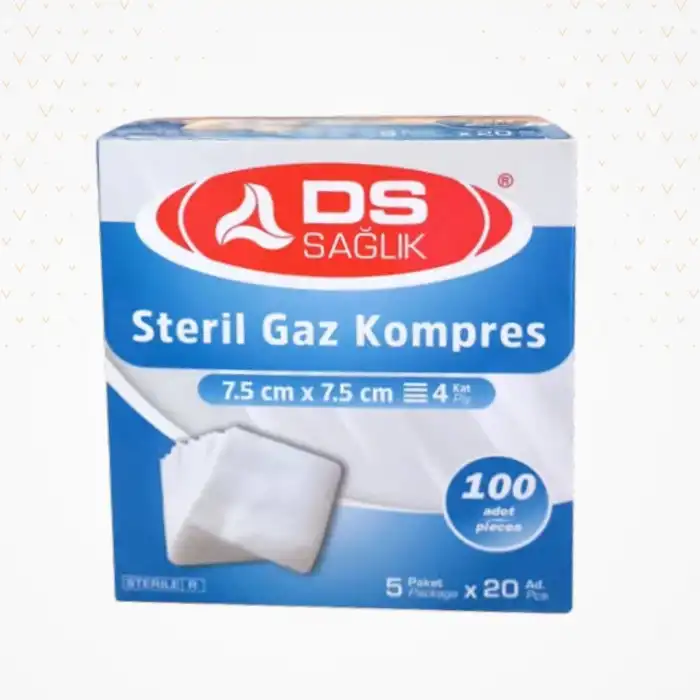 Damla Sağlık Steril Gaz Kompres 7,5cmx7,5cm (5li Zarf) 4 Kat - 100lü Kutu