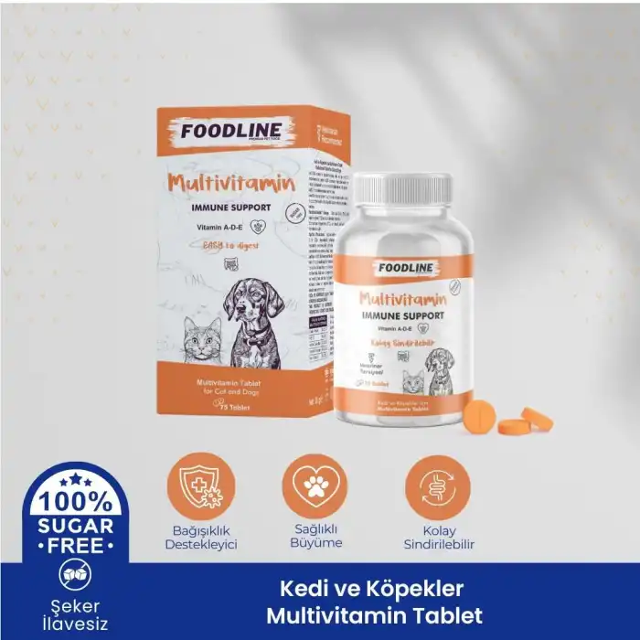 Foodline MultiVitamin 75 Tablet | Kedi ve Köpekler İçin Bağışıklık Destekleyici