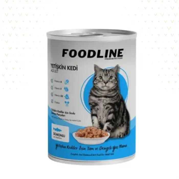 Foodline Somonlu Parça Etli Yetişkin Kedi Konserve 400gr x 6 Adet