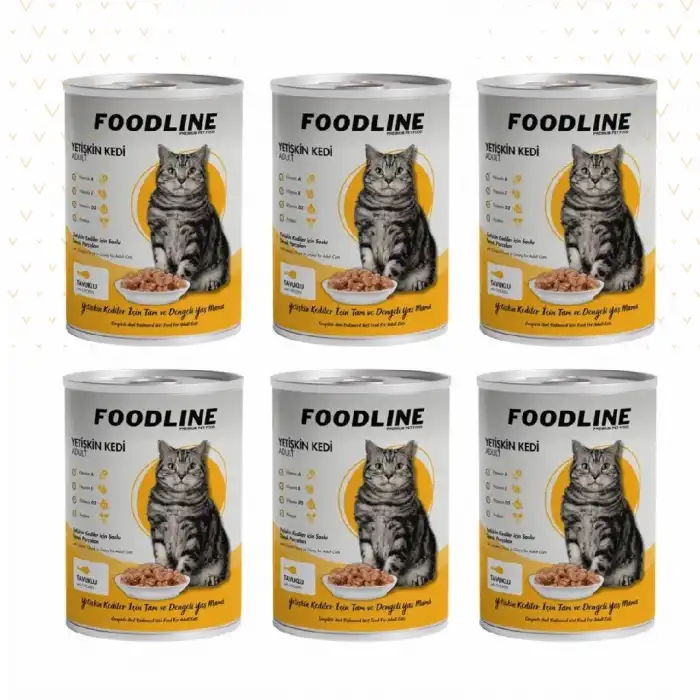 Foodline Tavuklu Parça Etli Yetişkin Kedi Konserve 400gr x 6 Adet
