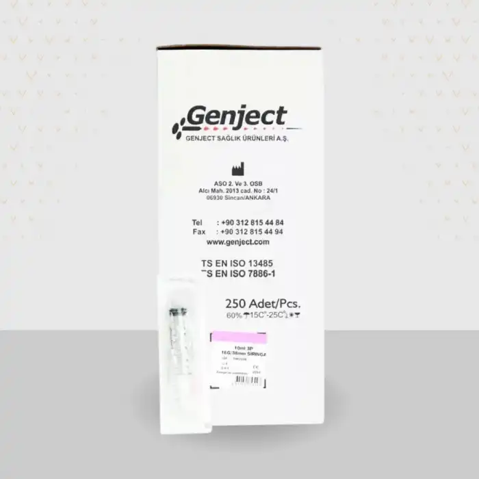 Genject 10 ml (Contalı) 3 Parça Pembe Uçlu Enjektör 250li Kutu