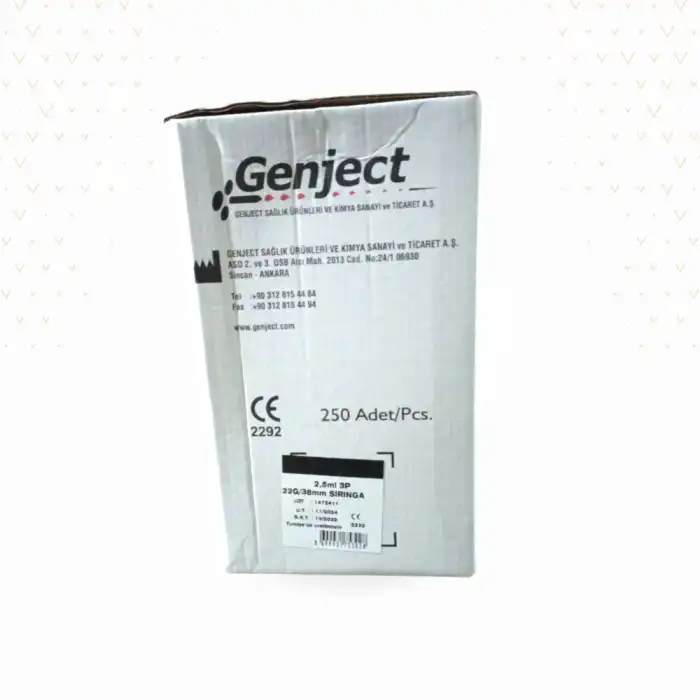 Genject 2,5ml Siyah Enjektör Contalı (3P) 22G/38mm - 250li Kutu