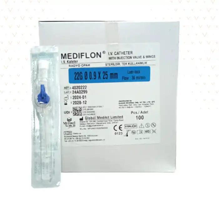 Mediflon Branül (İntraket) Mavi 22G 100lü Kutu