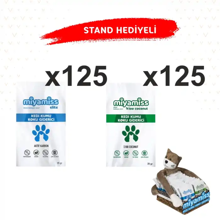 Miyamiss Kedi Kumu Koku Giderici Coconut 125 Adet + Elite Adet 35gr (STAND HEDİYELİ)