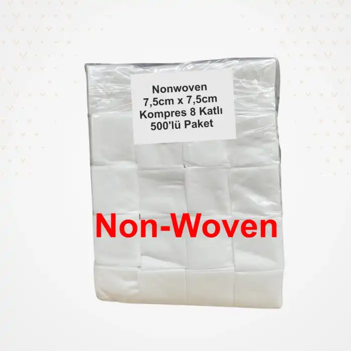 NonSteril Nonwoven (Yüksek Emicili) 7,5cm x 7,5cm Kompres 8 Katlı - 500lü Paket
