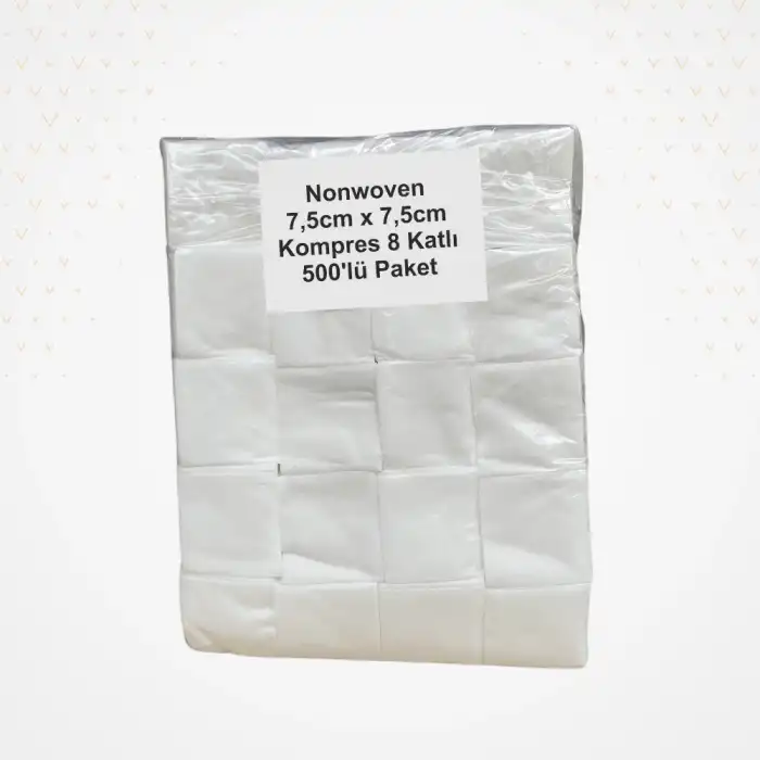 NonSteril Nonwoven (Yüksek Emicili) 7,5cm x 7,5cm Kompres 8 Katlı - 500lü Paket