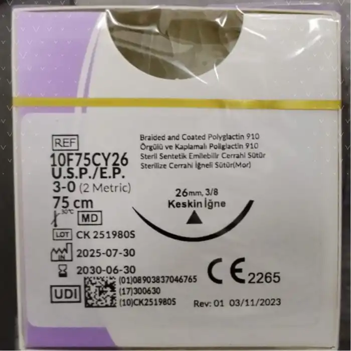 Trusynth PGA Sütür 75cm Keskin (Emilebilir) No: 3/0 12li Kutu