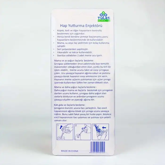 Tules Besleme ve Hap Yutturma Enjektörü Plastik (Çift Başlıklı)