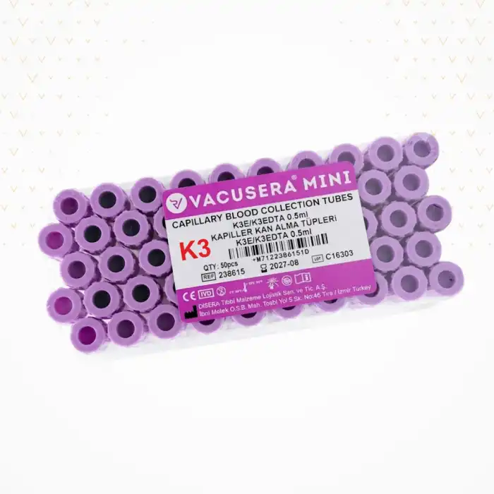 Vacusera K3 Edtalı Tüp 0,5 ML (Pediatrik) (Mor Kapak) 50li Paket
