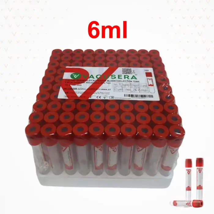 Vakumlu Boş Tüp 6 ML (Kırmızı Kapak) 100lü Paket