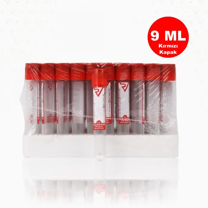 Vakumlu Boş Tüp 9 ML (Kırmızı Kapak) 100lü Paket