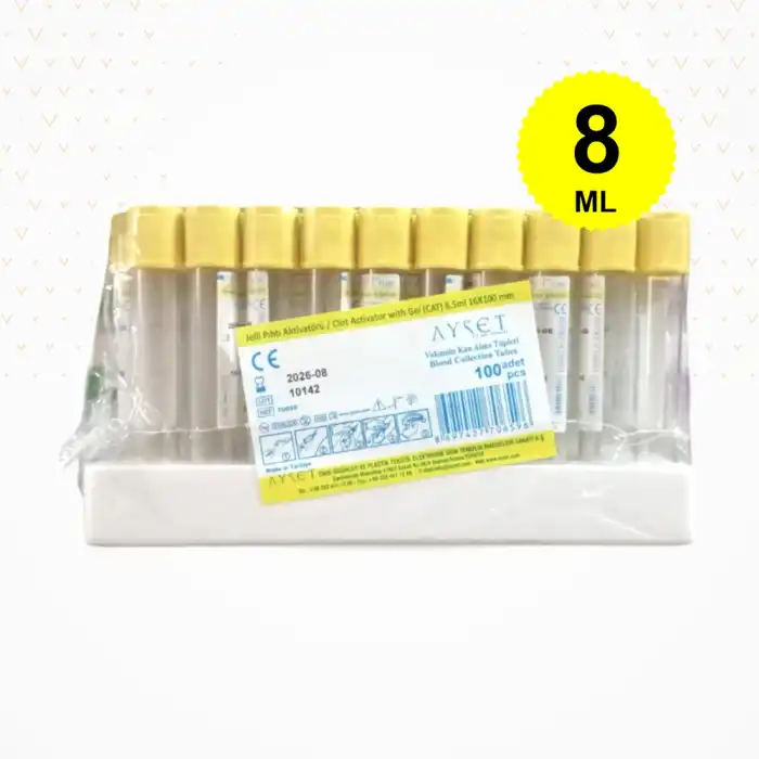 Vakumlu Jelli Boş Tüp 8 ML (Sarı Kapak) 100lü Paket