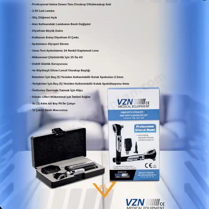 VZN Otoskop Oftalmaskop Fiber Optik Profesyonel Klinik Model Set CES-E10