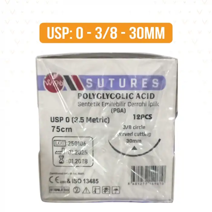 WinPet Sütür PGA USP 0 (3/8 circle 30mm) Sentetik Emilebilir - 12li Paket