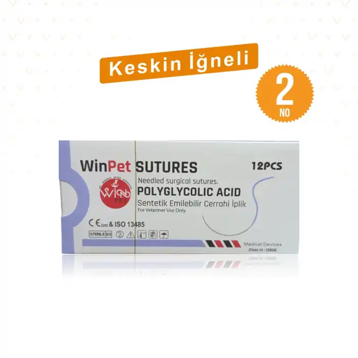 WinPet Sütür PGA USP 2 (3/8 circle 46mm) Keskin Sentetik Emilebilir - 12li Paket