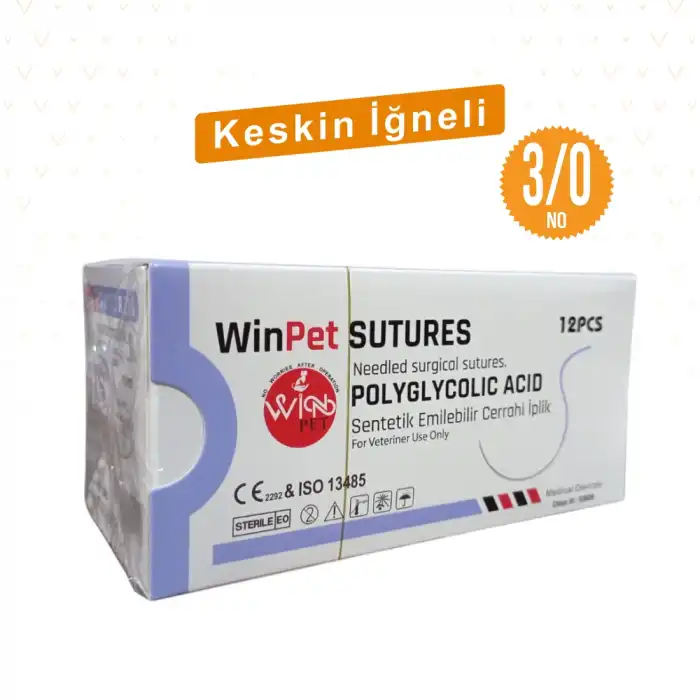 WinPet Sütür PGA USP 3/0 (20mm) Keskin Sentetik Emilebilir - 12li Paket