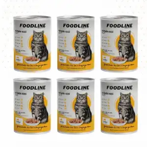 Foodline Tavuklu Parça Etli Yetişkin Kedi Konserve 400gr x 6 Adet