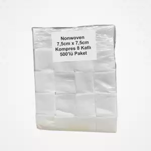 NonSteril Nonwoven (Yüksek Emicili) 7,5cm x 7,5cm Kompres 8 Katlı - 500lü Paket