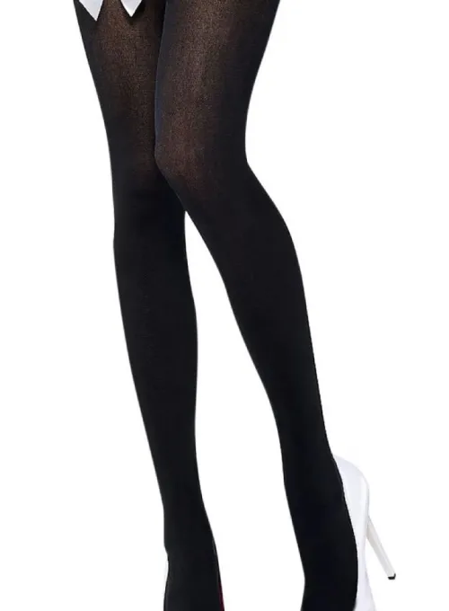 Beyaz Fiyonklu Siyah Jartiyer Çorabı TM1196