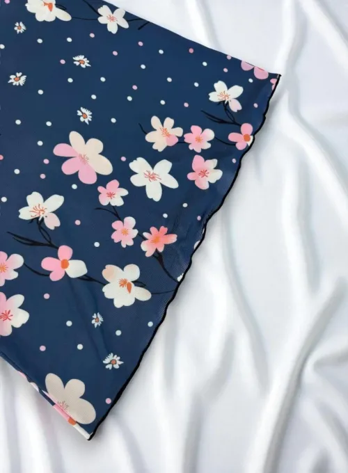 Çiçek Desenli Mavi Askılı Gecelik