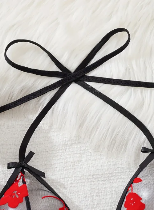 Çiçek Desenli Siyah Transparan Gecelik TM1319