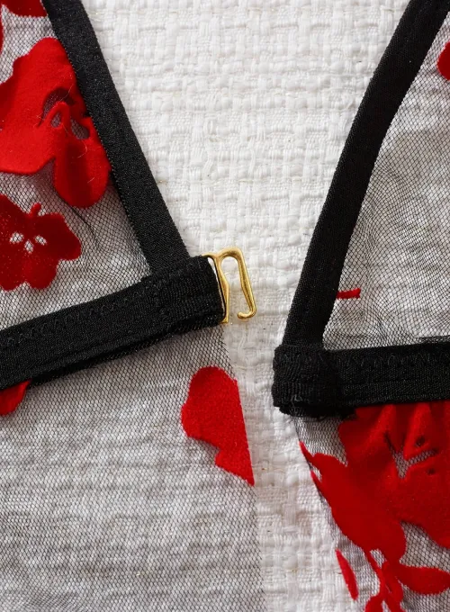 Çiçek Desenli Siyah Transparan Gecelik TM1319