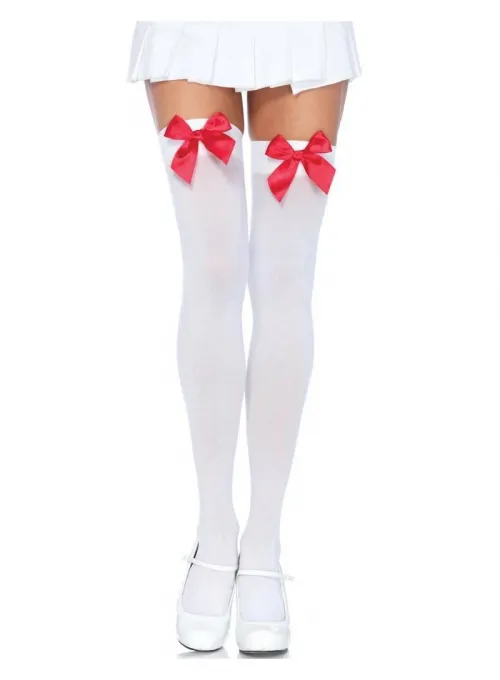 Kırmızı Fiyonklu Beyaz Jartiyer Çorabı TM1147