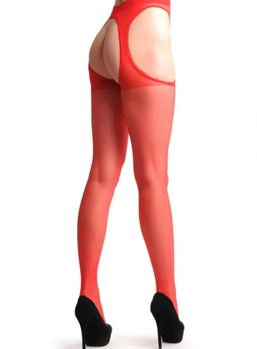 Kırmızı Kenarları Dantelli Özel Bölgesi Açık Külotlu Çorap