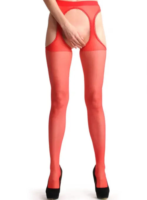 Kırmızı Kenarları Dantelli Özel Bölgesi Açık Külotlu Çorap