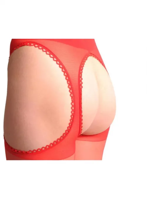 Kırmızı Kenarları Dantelli Özel Bölgesi Açık Külotlu Çorap