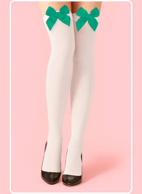 Yeşil Fiyonklu Beyaz Jartiyer Çorabı TM1380