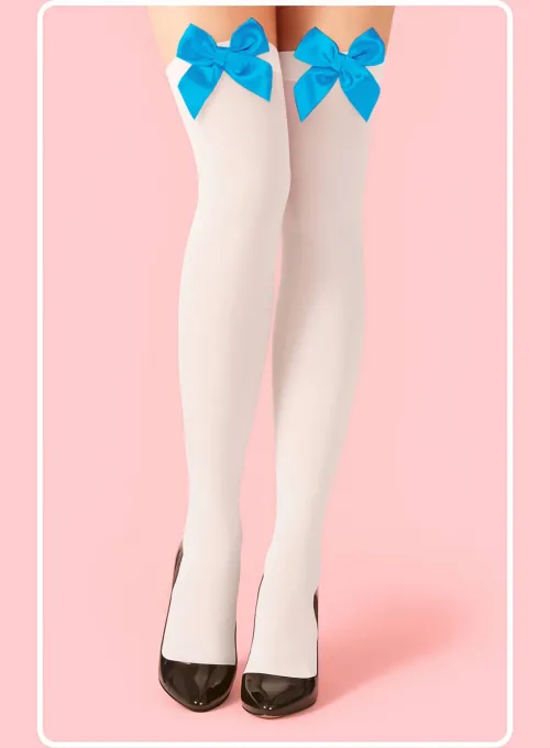 Mavi Fiyonklu Beyaz Jartiyer Çorabı TM1381