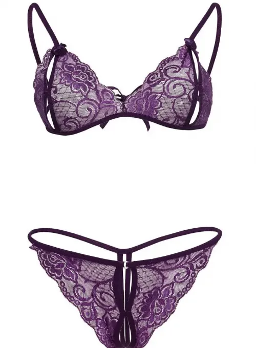 Mor Dantelli Sütyen Ve Gstring Takımı TM2087