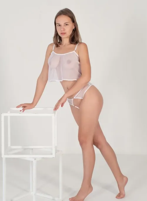 Özel Bölgesi Açık Beyaz Tül Fantezi Sütyen Takımı TM1294