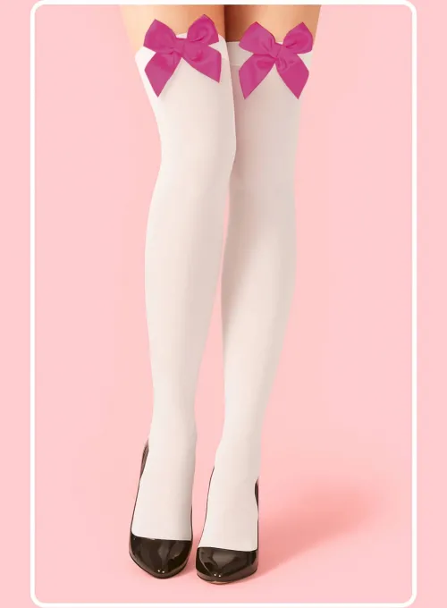 Fuşya Fiyonklu Beyaz Jartiyer Çorabı TM1379