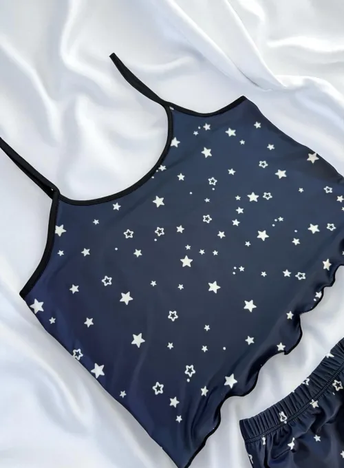 Yıldız Desenli Lacivert Şortlu Pijama Takımı