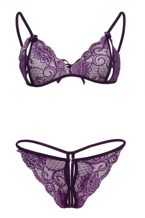 Mor Dantelli Sütyen Ve Gstring Takımı TM2087