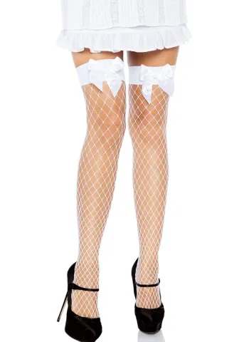 Beyaz Fiyonklu Fileli Jartiyer Çorabı TM1228